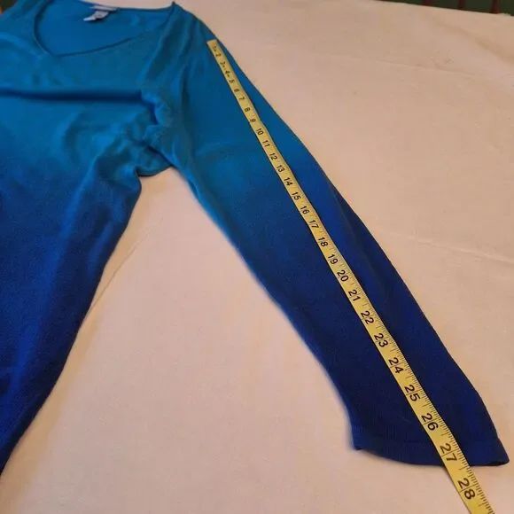 Catherines Cobalt Blue Ombre V Neck Pullover Sweater Sharkbite Hem Boho Size 3X - Picture 6 of 8